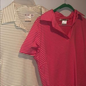 TWO NIKE GOLF POLOS -stripped women
